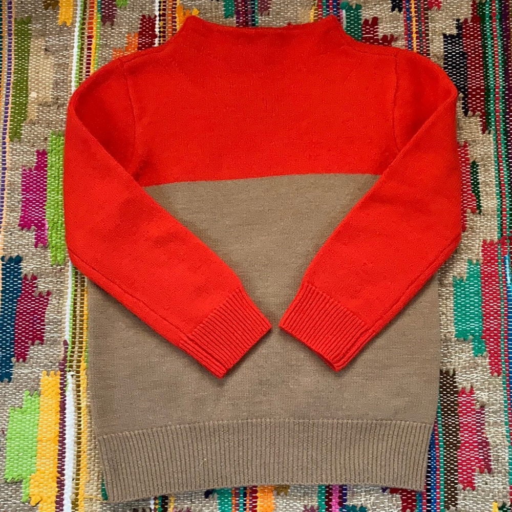 J Crew Merino Wool Color Block Mock Neck Sweater